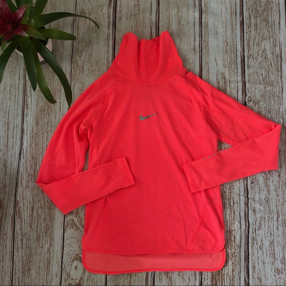 Nike Running Dri-Fit Neon Long Sleeve Pullover Top Size Medium